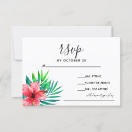 Tarjeta De Confirmación De Asistencia Boda Tropical Hibiscus Hawaiian Beach