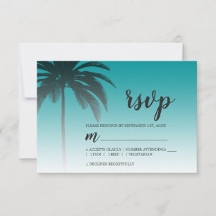 Tarjeta De Confirmación De Asistencia Boda Tropical Palm Tree Green Beach