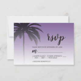 Tarjeta De Confirmación De Asistencia Boda Tropical Palm Tree Purple Beach
