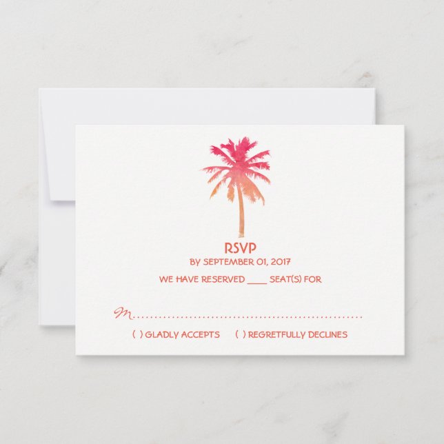 Tarjeta De Confirmación De Asistencia Boda Tropical Sunset Palm Tree Beach (Anverso)