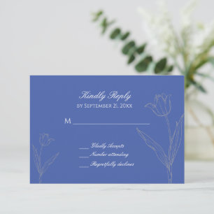 Tarjeta De Confirmación De Asistencia Boda tulipán Minimalista azul y gris turbio