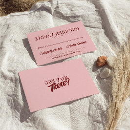 Tarjeta De Confirmación De Asistencia Boda Única Moderna Rosa Rojo Profundo Retro
