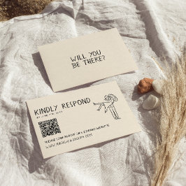 Tarjeta De Confirmación De Asistencia Boda único de código QR dibujado con mano retro