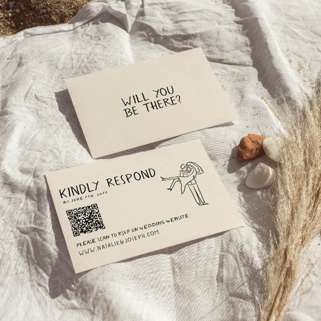Tarjeta De Confirmación De Asistencia Boda único de código QR dibujado con mano retro (Subido por el creador)