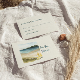 Tarjeta De Confirmación De Asistencia Boda único retro de playa de color acuático con ma