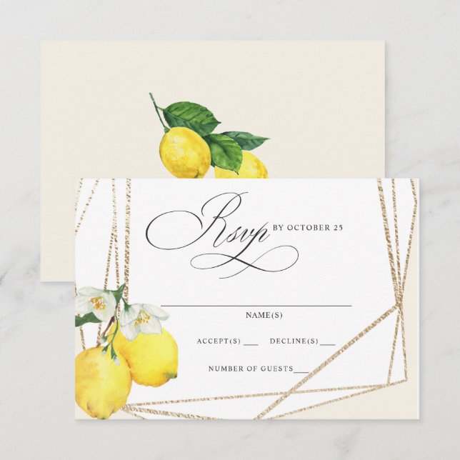 Tarjeta De Confirmación De Asistencia Boda veraniego de Cítricos Rústicos del Limón Boho (Anverso / Reverso)