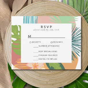 Tarjeta De Confirmación De Asistencia Boda Verde azulado coral negrita Resumen tropical