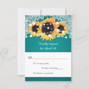 Tarjeta De Confirmación De Asistencia Boda Verde azulado de girasol ruso