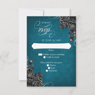 Tarjeta De Confirmación De Asistencia Boda verde azulado de Rosas negros