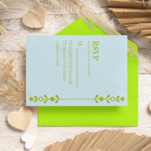 Tarjeta De Confirmación De Asistencia Boda Verde Cítrico y Azul Costero