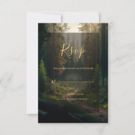 Tarjeta De Confirmación De Asistencia Boda verde de bosques de pino