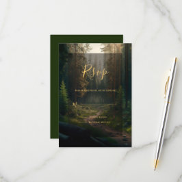 Tarjeta De Confirmación De Asistencia Boda verde de bosques de pino