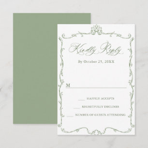 Tarjeta De Confirmación De Asistencia Boda Verde de la orquesta victoriana Grace Floral