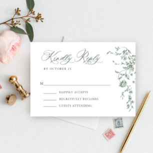 Tarjeta De Confirmación De Asistencia Boda Verde de la orquesta victoriana Grace Floral