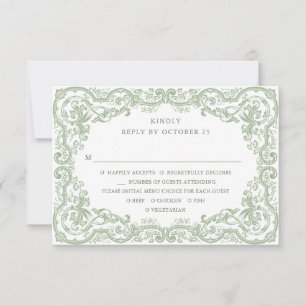 Tarjeta De Confirmación De Asistencia Boda verde de la sabana floral del ornato renacent