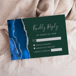 Tarjeta De Confirmación De Asistencia Boda Verde Esmeralda Agata Azul Royal Plata