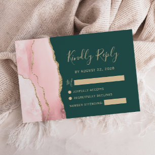 Tarjeta De Confirmación De Asistencia Boda verde esmeralda de la agencia de oro rosa Rub