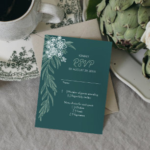 Tarjeta De Confirmación De Asistencia Boda verde esmeralda de mint. de salvia floral bot