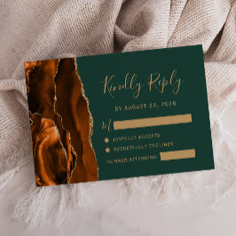 Tarjeta De Confirmación De Asistencia Boda verde esmeralda de óxido moderno
