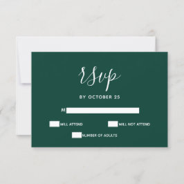 Tarjeta De Confirmación De Asistencia Boda verde esmeralda moderno simple