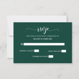 Tarjeta De Confirmación De Asistencia Boda verde esmeralda moderno simple
