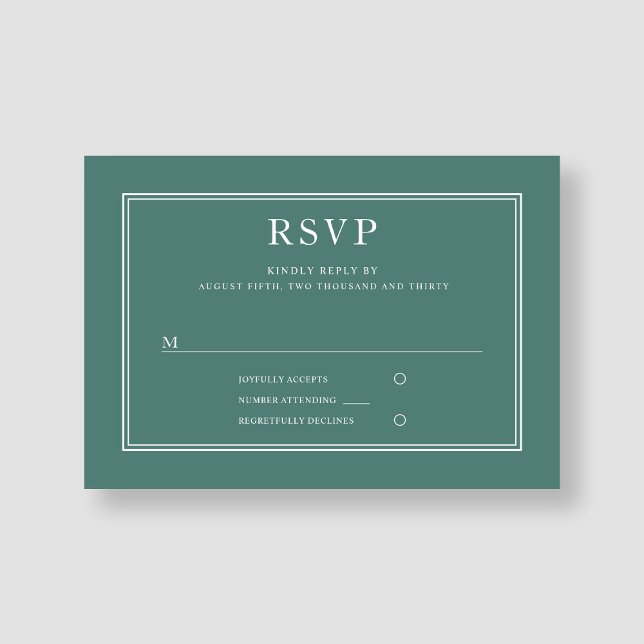 Tarjeta De Confirmación De Asistencia Boda verde esmeralda moderno y elegante (Modern Elegant Emerald Green Wedding RSVP Card)