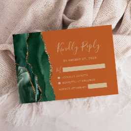 Tarjeta De Confirmación De Asistencia Boda Verde Esmeralda Oro Ágata Naranja Quemada