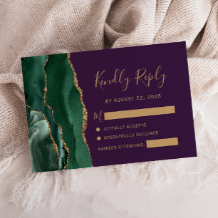 Tarjeta De Confirmación De Asistencia Boda Verde Esmeralda Oro Ágata Púrpura