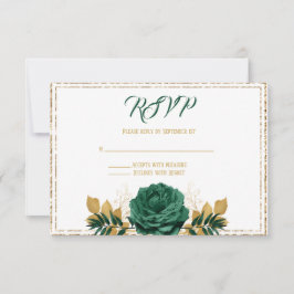 Tarjeta De Confirmación De Asistencia Boda Verde Esmeralda y Dorado