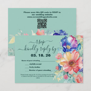 Tarjeta De Confirmación De Asistencia Boda Verde Menta Floral Audaz