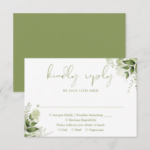 Tarjeta De Confirmación De Asistencia Boda Verde Musgo Floral Elegante