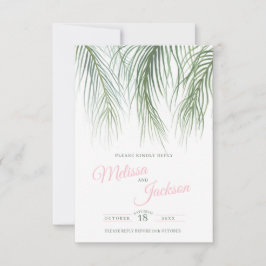 Tarjeta De Confirmación De Asistencia Boda verde rosado de frontales tropicales