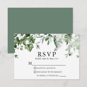 Tarjeta De Confirmación De Asistencia Boda verde sabio de marfil botánico moderno Ferns