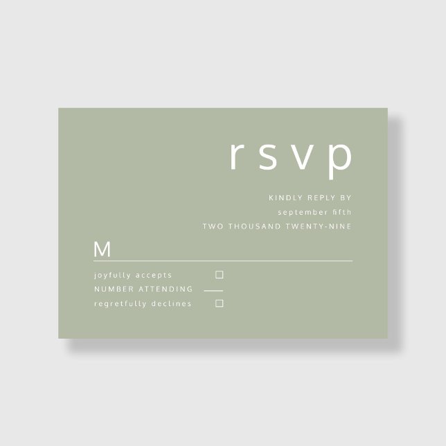 Tarjeta De Confirmación De Asistencia Boda verde sabio moderno y elegante (Modern Elegant Sage Green Wedding RSVP Card)