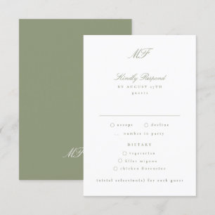 Tarjeta De Confirmación De Asistencia Boda verde tradicional monograma clásico sabio