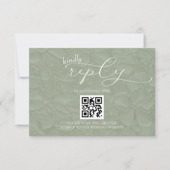 Tarjeta De Confirmación De Asistencia Boda verde y blanco Moderno QR simple (Anverso)