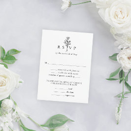 Tarjeta De Confirmación De Asistencia Boda vertical floral simple en blanco y negro