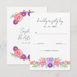Tarjeta De Confirmación De Asistencia Boda Vibrante Fiesta Floral Mexicana