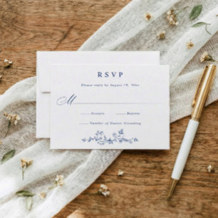 Tarjeta De Confirmación De Asistencia Boda Victoriana Vintage Francesa Floral Azul Marin