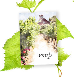 Tarjeta De Confirmación De Asistencia Boda Vineyard y Red Barn Watercolor