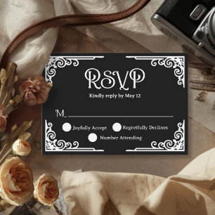 Tarjeta De Confirmación De Asistencia Boda Vintage Blanco Negro