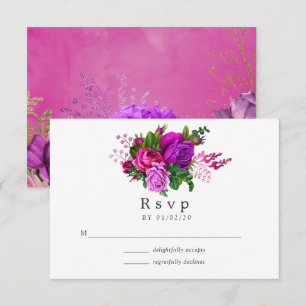 Tarjeta De Confirmación De Asistencia Boda Vintage Chic Fuchsia y Púrpura