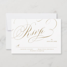Tarjeta De Confirmación De Asistencia Boda vintage clásica de caligrafía elegante de oro