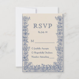 Tarjeta De Confirmación De Asistencia Boda vintage con borde floral azul