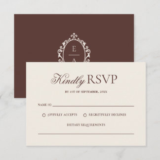 Tarjeta De Confirmación De Asistencia Boda Vintage Crest Café Marrón Dinero Antiguo