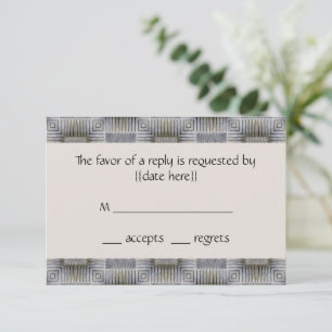 Tarjeta De Confirmación De Asistencia Boda Vintage, Cuadrados y Rayas Grises Retro