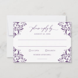 Tarjeta De Confirmación De Asistencia Boda Vintage Elegante Ciruela Púrpura