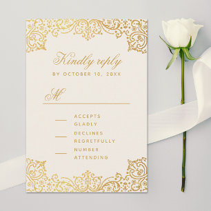 Tarjeta De Confirmación De Asistencia Boda Vintage Elegante de Escritura Antigua con Mar