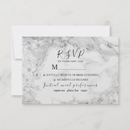 Tarjeta De Confirmación De Asistencia Boda Vintage Elegante en Blanco y Negro