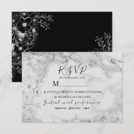 Tarjeta De Confirmación De Asistencia Boda Vintage Elegante en Blanco y Negro